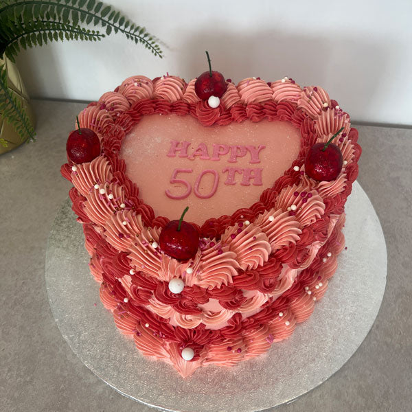 Birthday Lambeth Heart Shaped Cake