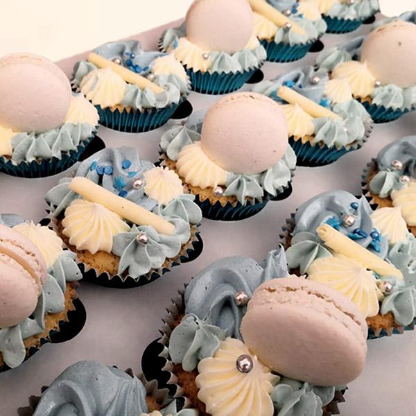 Delicious Cupcakes topped with Chewy Macarons.
