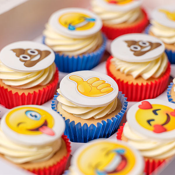 Emoji Cupcakes, Thumbs Emoji, Laughing Emoji, Love Emoji, Wink Emoji and Poo Emoji