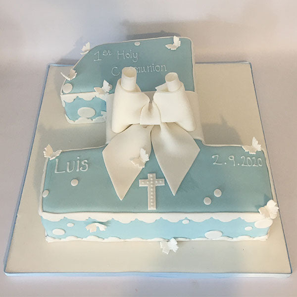 First Holy Communion Cake with butterflies and bows.