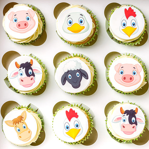 Look how adorable these Farm Yard animals including sheep, pigs, horses, cows and ducks topped with edible cupcake toppers