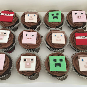 Minecraft Themed Cupcakes made from hand crafted Fondant faces.